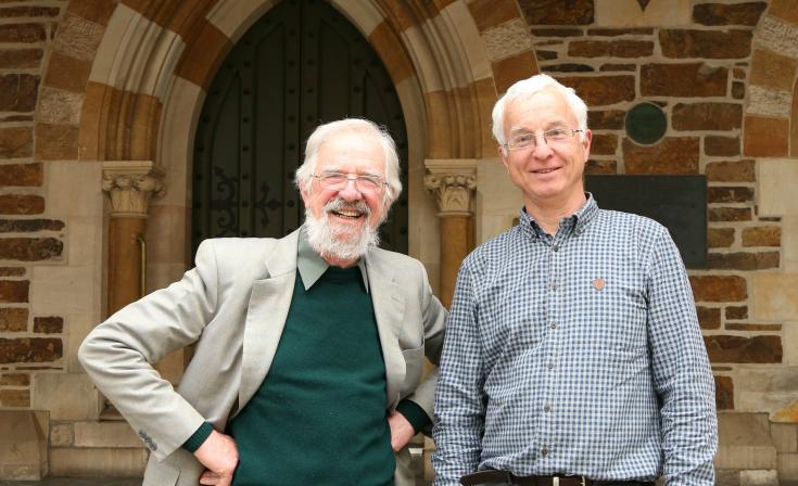 Don Bell and Maarten Ryder outside Pilgrim Uniting Church